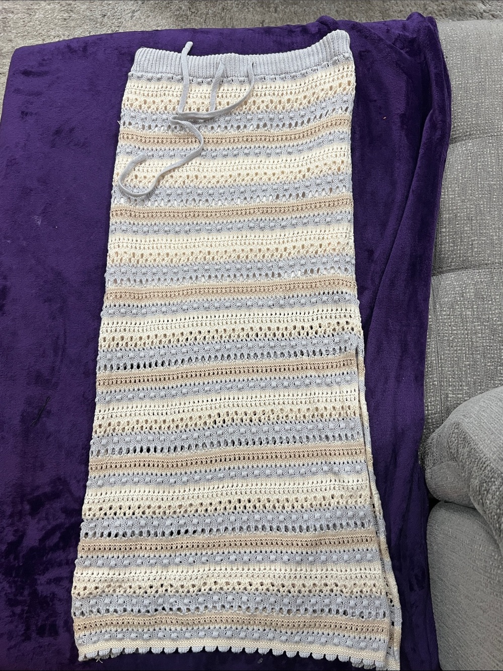 Jessica Simpson Crochet Knit Maxi Skirt in Cream, Light Blue, Tan